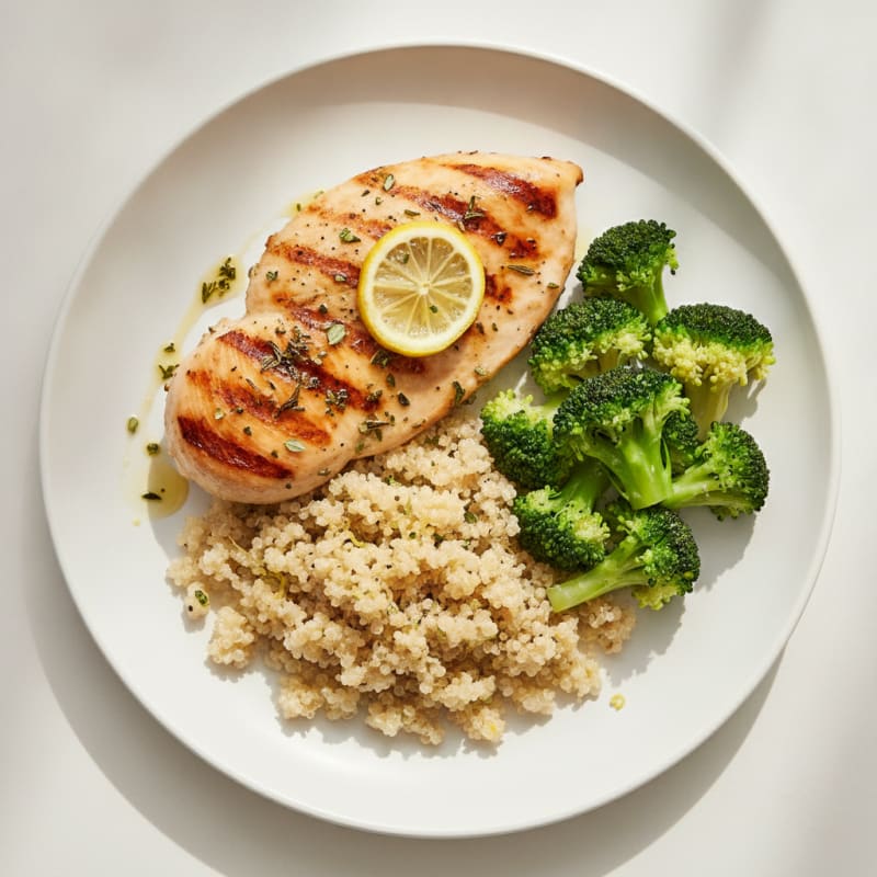 Grilled Chicken Breast with Quinoa and Steamed Broccoli