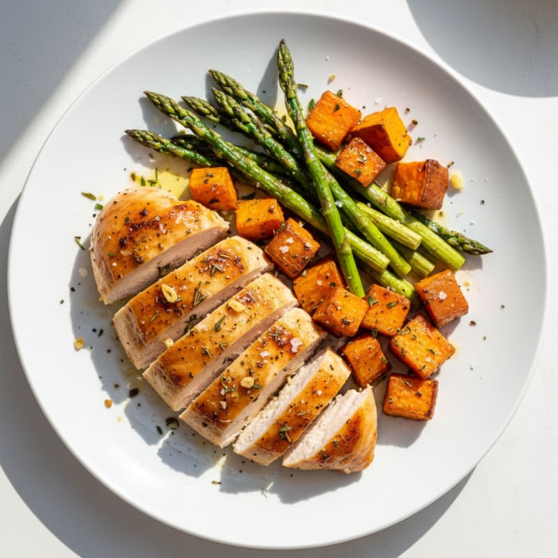Garlic-Herb Roasted Chicken Breast with Asparagus