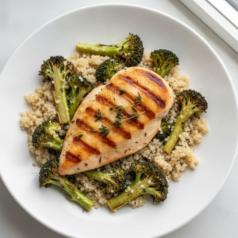 Grilled Chicken Breast with Quinoa and Roasted Broccoli