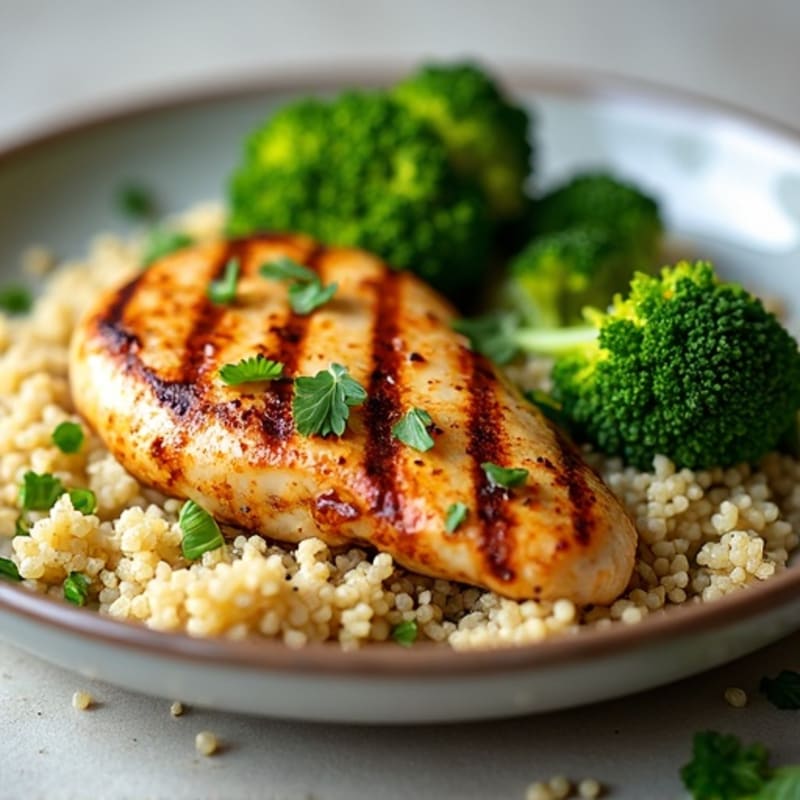 Grilled Chicken Breast with Quinoa and Roasted Broccoli