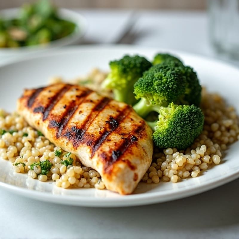 Grilled Chicken Breast with Quinoa and Roasted Broccoli