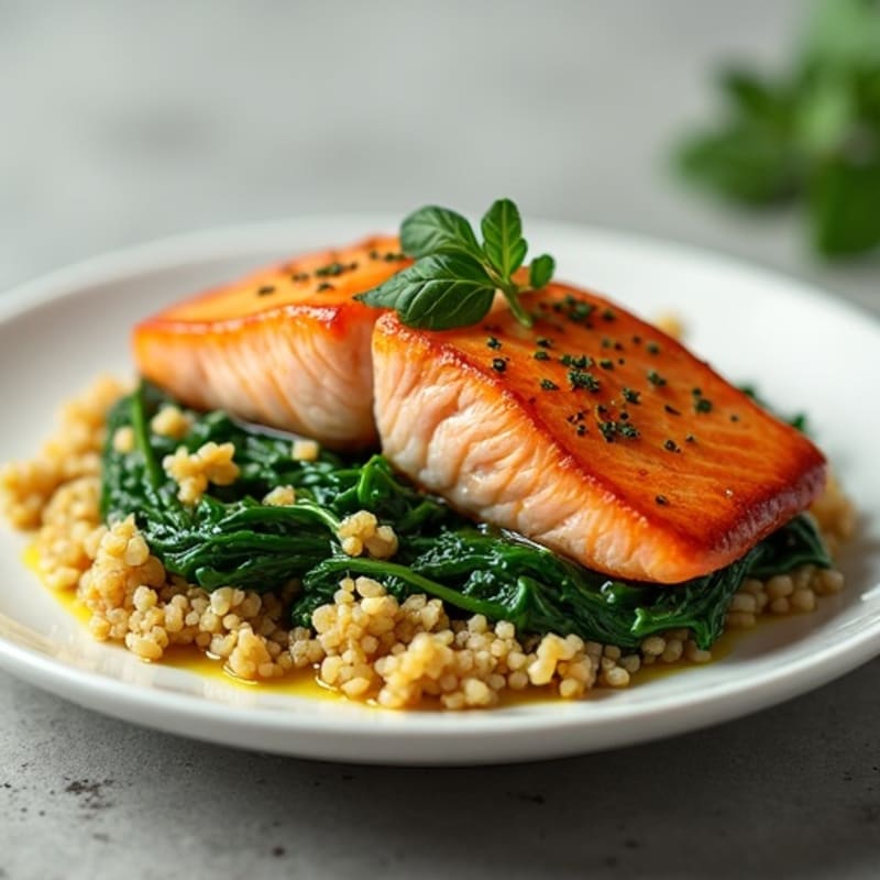 Pan-Seared Salmon with Quinoa and Sautéed Spinach