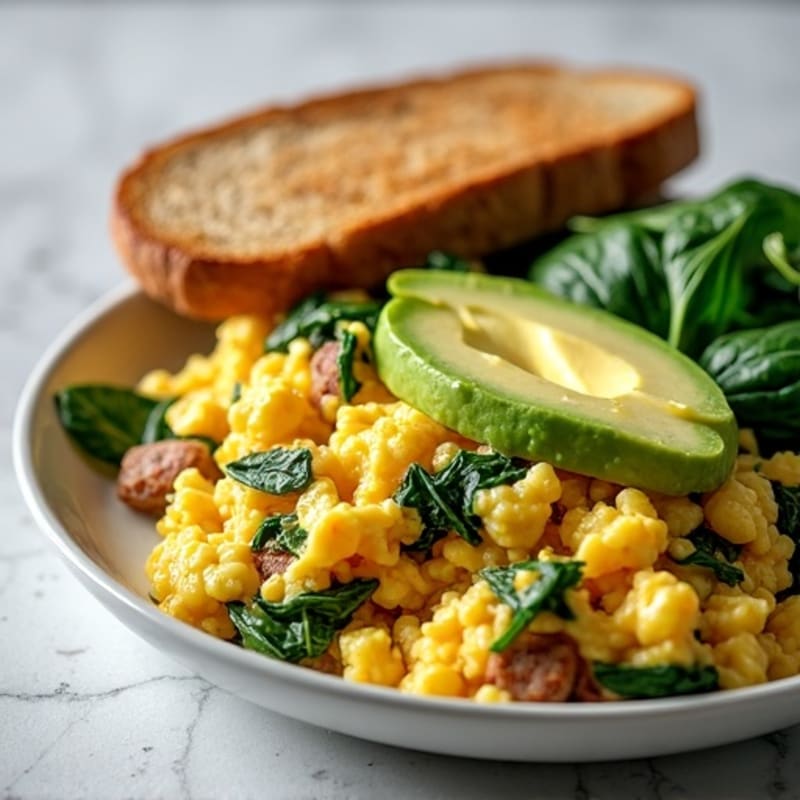 Egg White and Spinach Scramble with Turkey Sausage