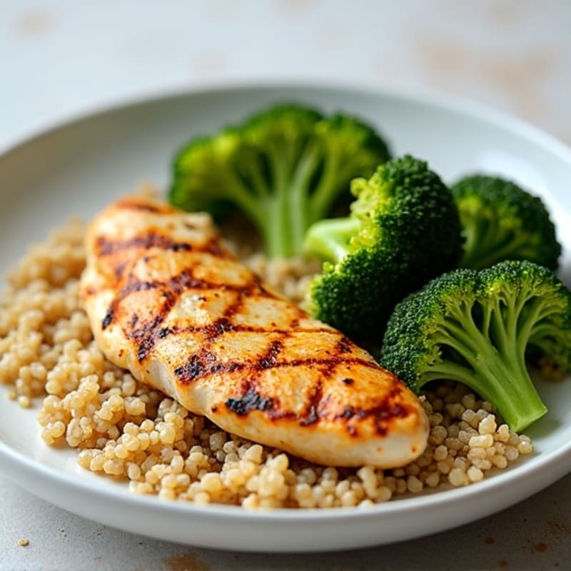 Grilled Chicken Breast with Roasted Broccoli and Quinoa