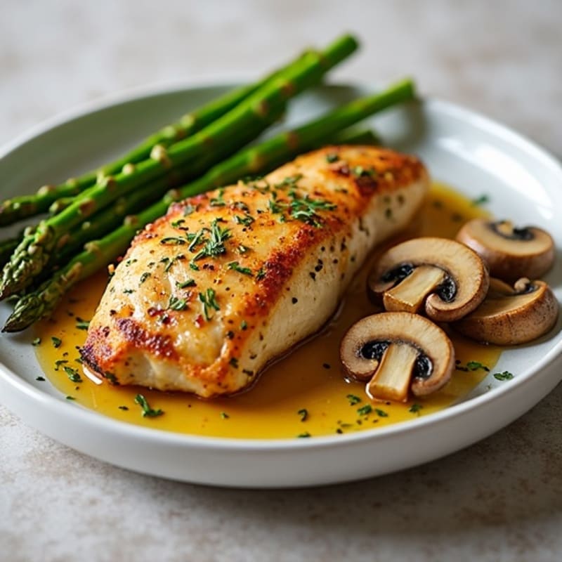 Herb-Roasted Chicken with Garlic Butter Mushrooms and Asparagus