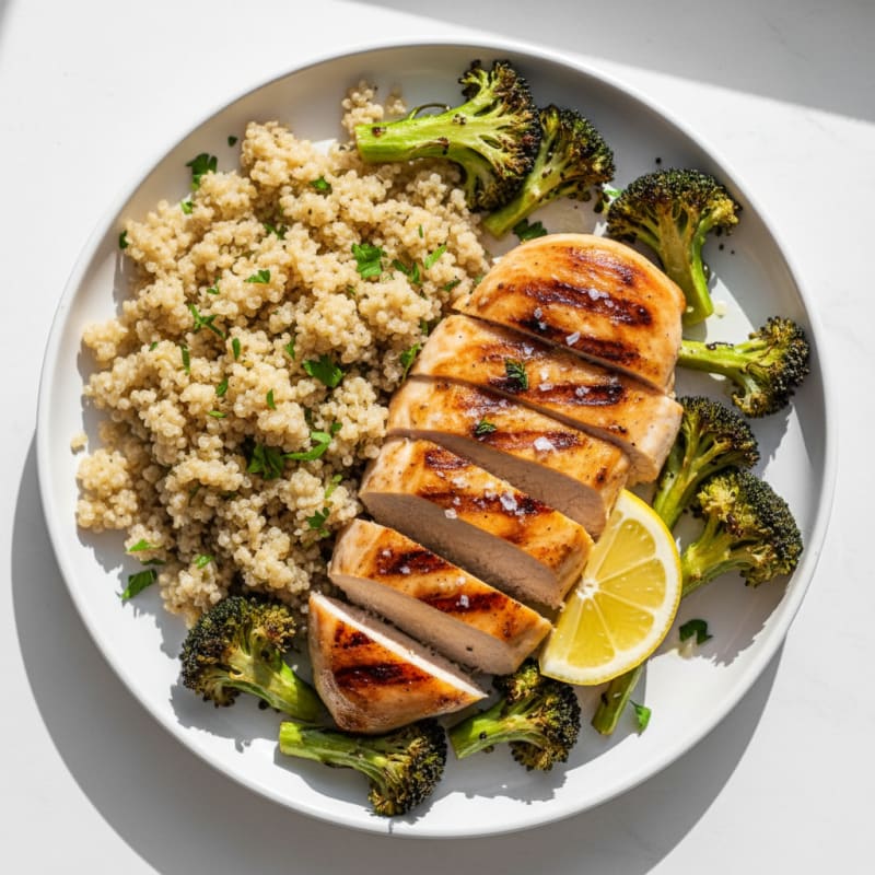 Grilled Chicken Breast with Quinoa and Roasted Broccoli