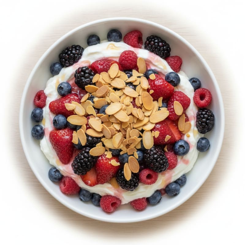 Greek Yogurt Protein Parfait with Mixed Berries and Almonds