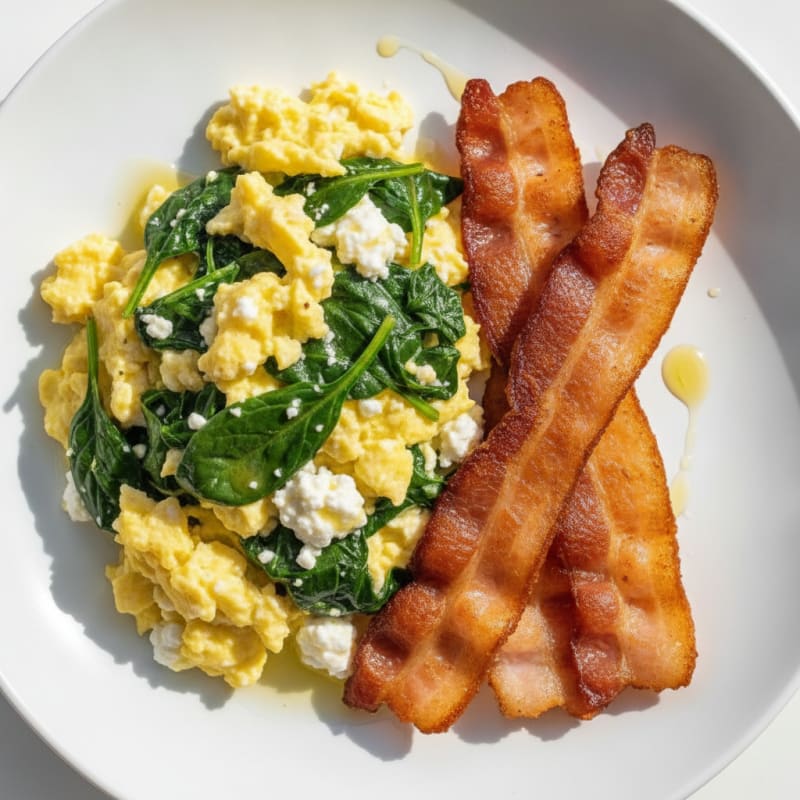 Cottage Cheese Scramble with Spinach and Turkey Bacon