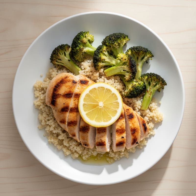 Grilled Chicken Breast with Quinoa and Roasted Broccoli
