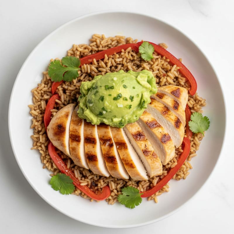 Grilled Chicken Breast with Avocado Rice Bowl