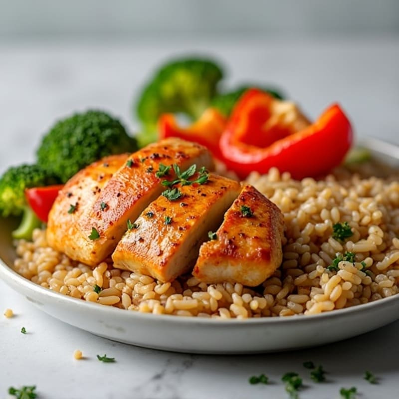 Tender Spiced Chicken and Fluffy Rice with Fresh Vegetables
