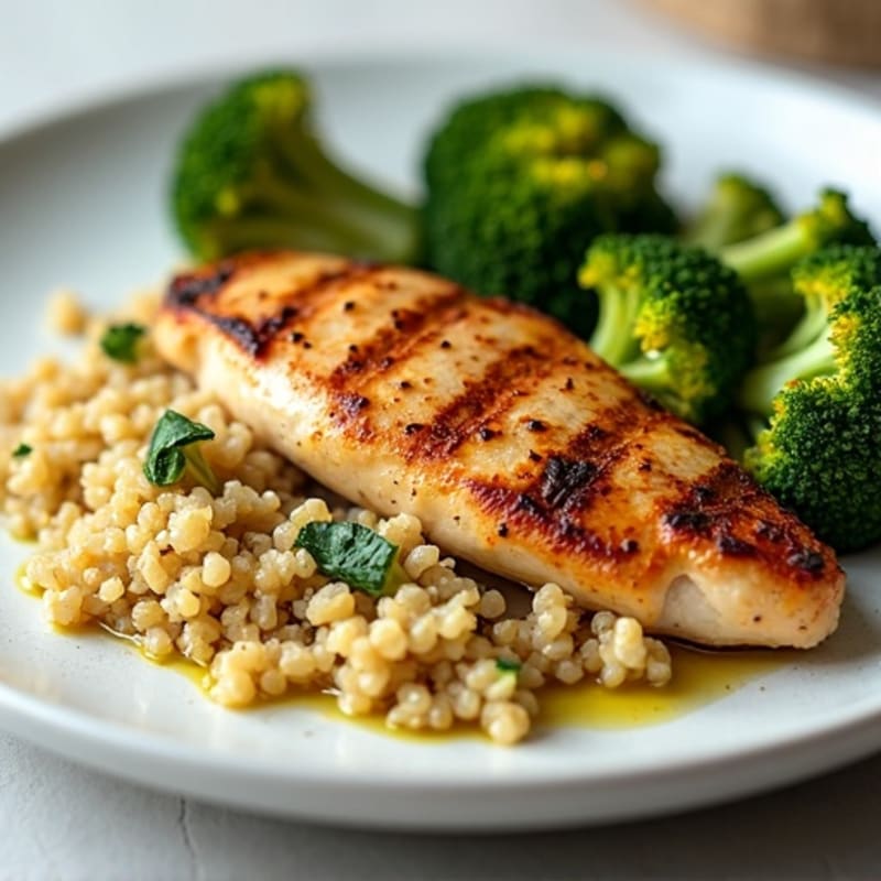 Grilled Chicken Breast with Roasted Broccoli and Quinoa