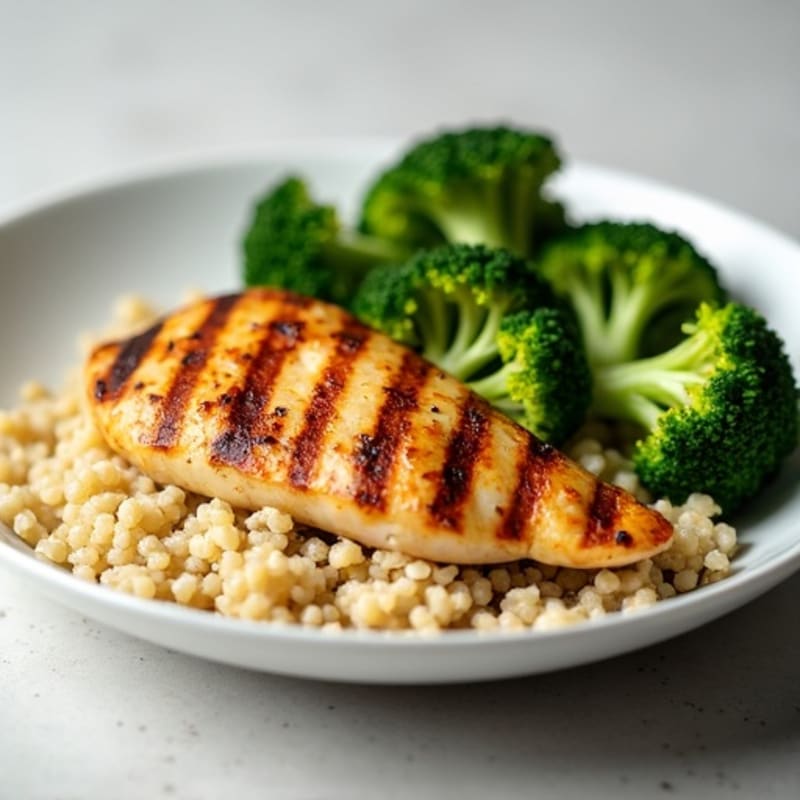 Grilled Chicken Breast with Quinoa and Steamed Broccoli