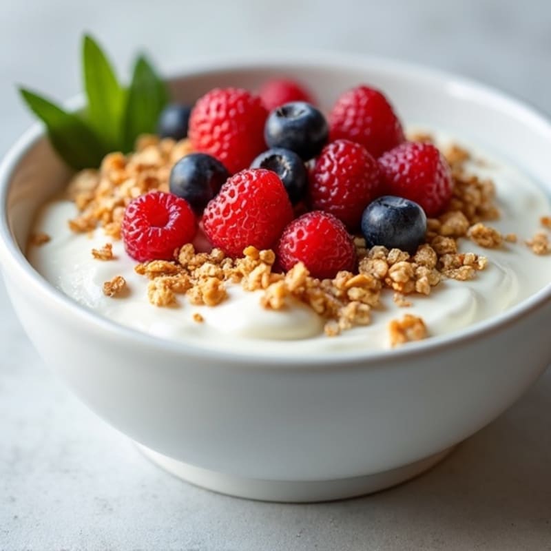 Creamy Greek Yogurt Bowl with Fresh Berries and Crunchy Granola