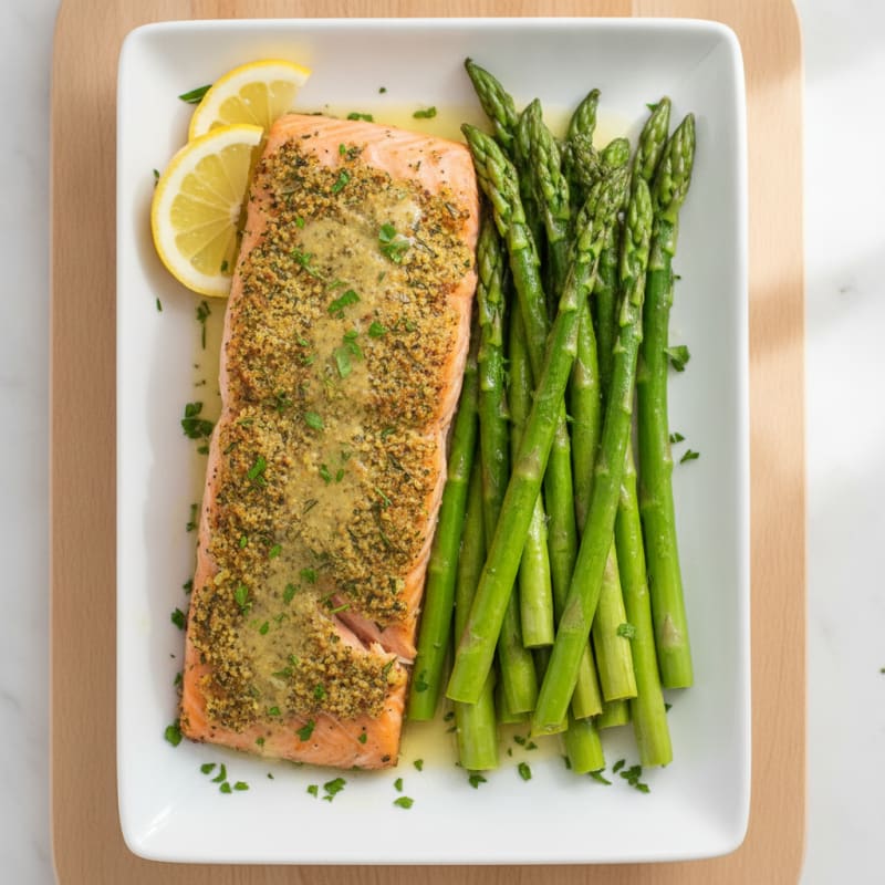 Grilled Herb-Crusted Salmon with Steamed Asparagus