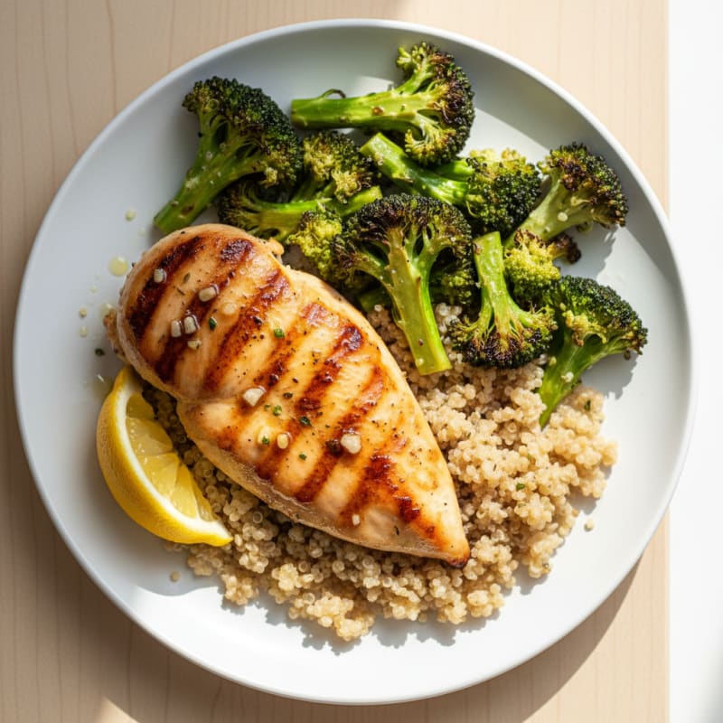 Grilled Chicken Breast with Roasted Broccoli and Quinoa