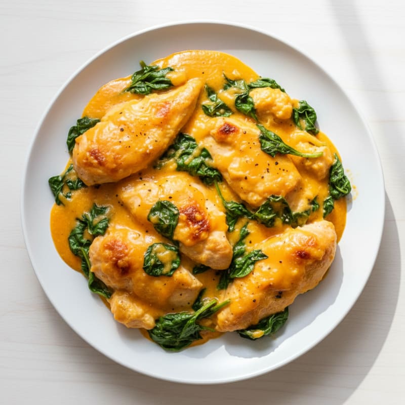 Creamy Cheddar Chicken and Spinach Bake
