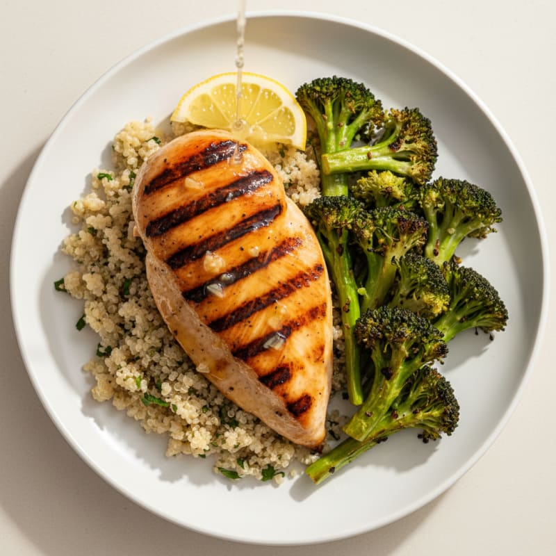 Grilled Chicken Breast with Quinoa and Roasted Broccoli