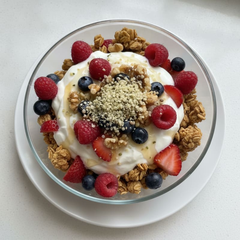 Creamy Greek Yogurt Parfait with Protein Granola and Mixed Berries