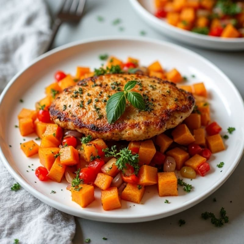 Crispy Herb Chicken and Sweet Potato Hash
