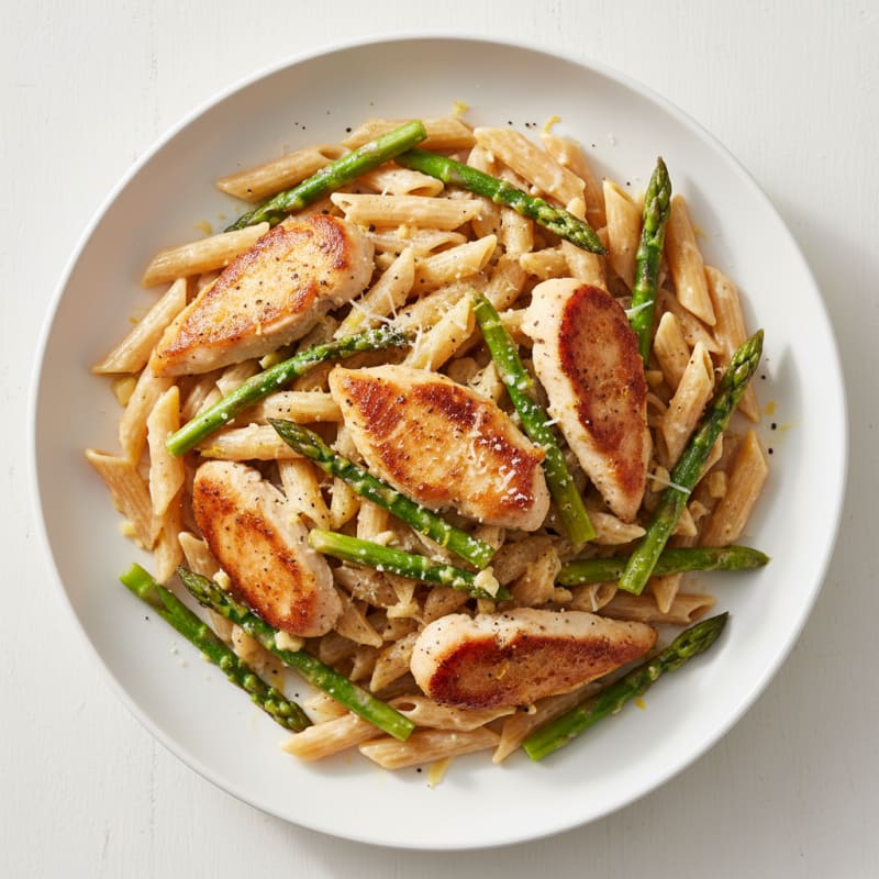 Creamy Zesty Lemon Pasta with Roasted Asparagus
