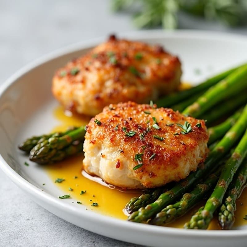 Crispy Chicken Thighs with Garlic-Herb Roasted Asparagus