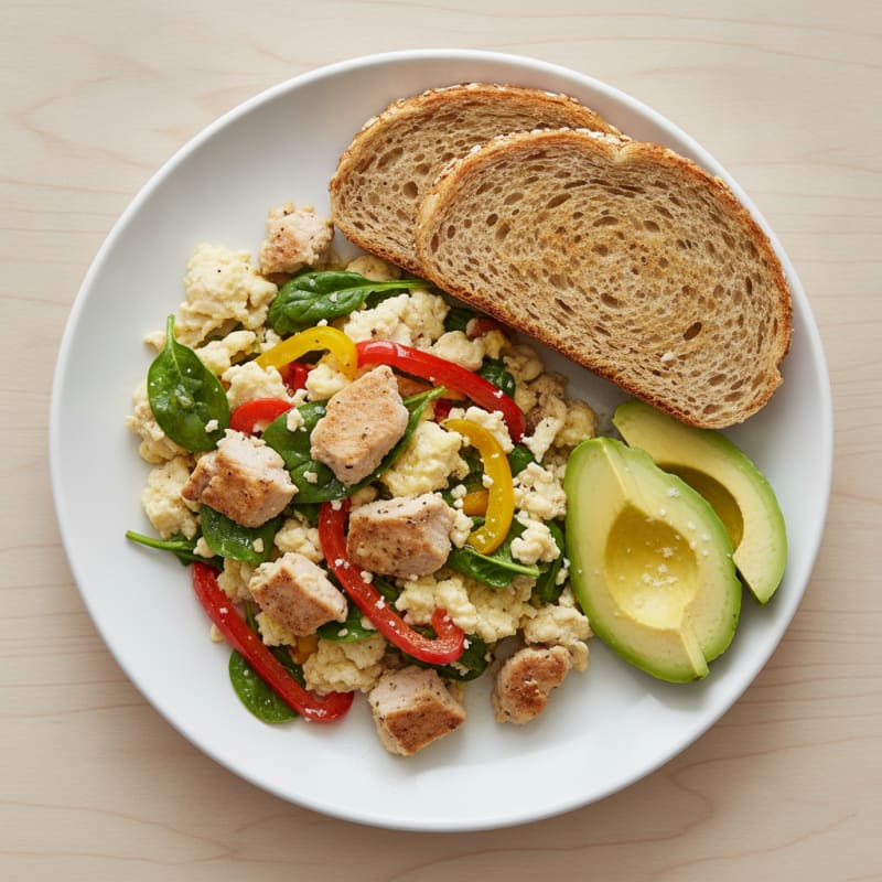 Egg White Scramble with Turkey Breast and Roasted Peppers
