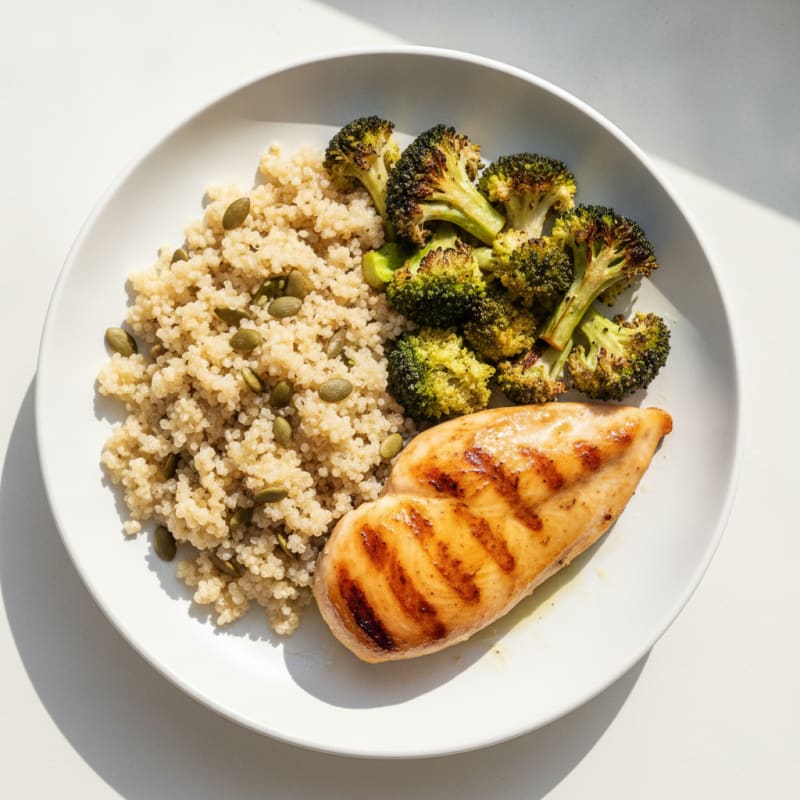Grilled Chicken Breast with Quinoa and Roasted Broccoli