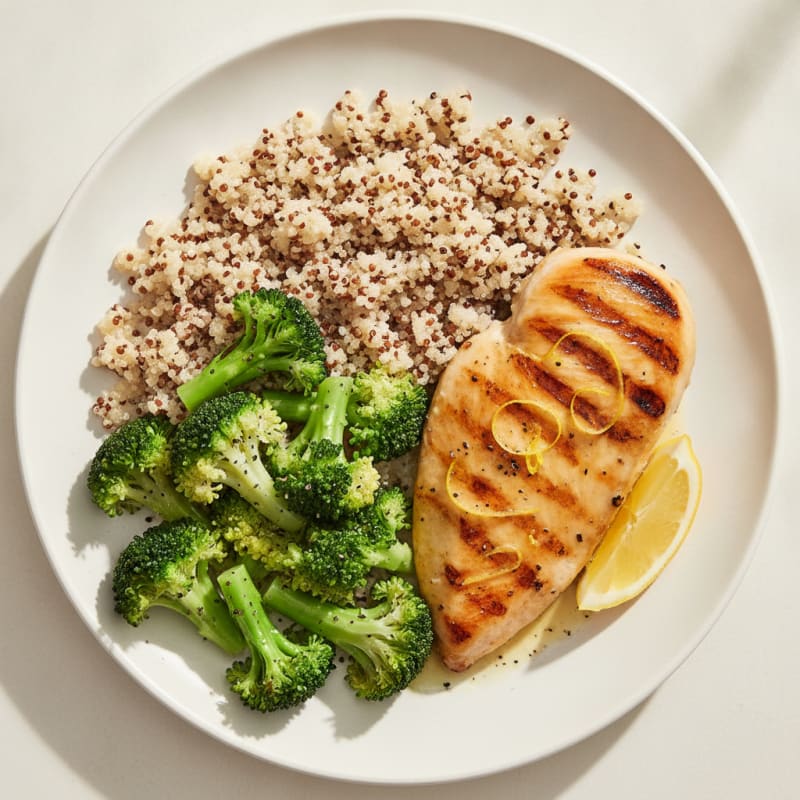 Grilled Chicken Breast with Quinoa and Steamed Broccoli
