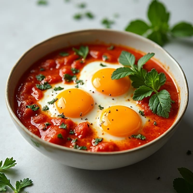 Spiced Tomato-Poached Eggs with Fresh Herbs