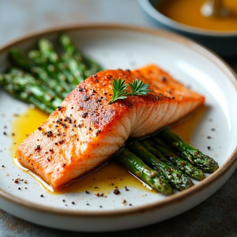 Crispy Pan-Seared Salmon with Roasted Asparagus