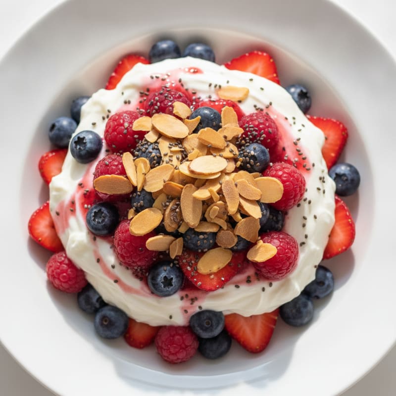 Greek Yogurt Protein Parfait with Mixed Berries and Almonds