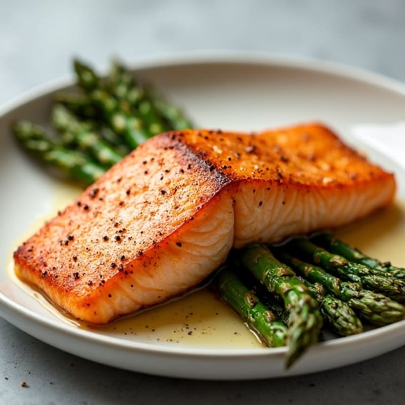 Crispy Pan-Seared Salmon with Roasted Asparagus