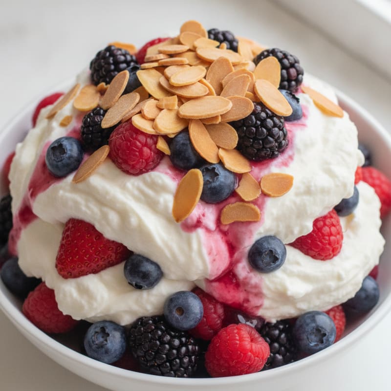 Greek Yogurt Protein Parfait with Mixed Berries and Almonds
