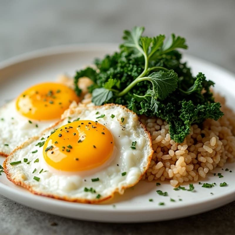 Crispy Fried Egg with Herbed Brown Rice and Sautéed Greens