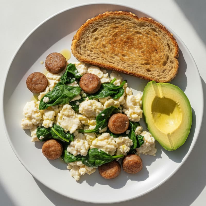 Egg White Scramble with Spinach and Turkey Sausage