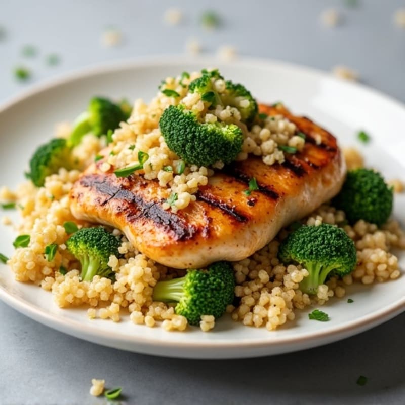 Grilled Chicken Breast with Quinoa and Crunchy Broccoli Slaw