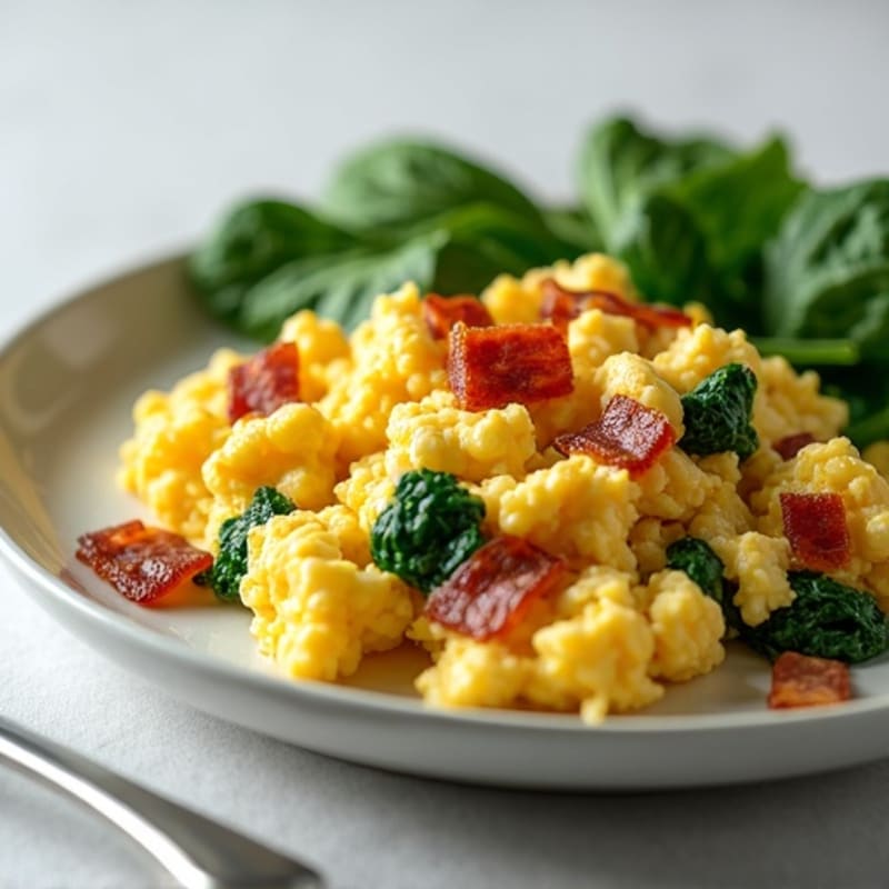 Cottage Cheese Egg Scramble with Spinach and Turkey Bacon