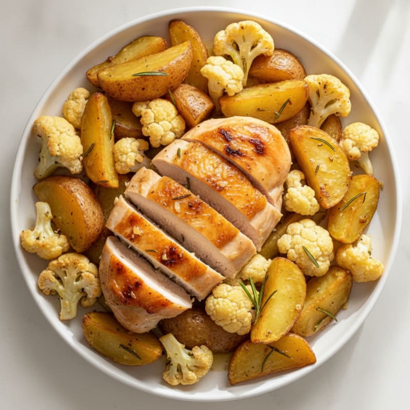 Roasted Lemon-Herb Chicken with Cauliflower and Potatoes