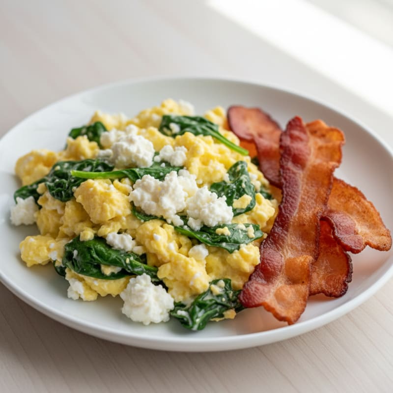 Cottage Cheese Scramble with Spinach and Turkey Bacon