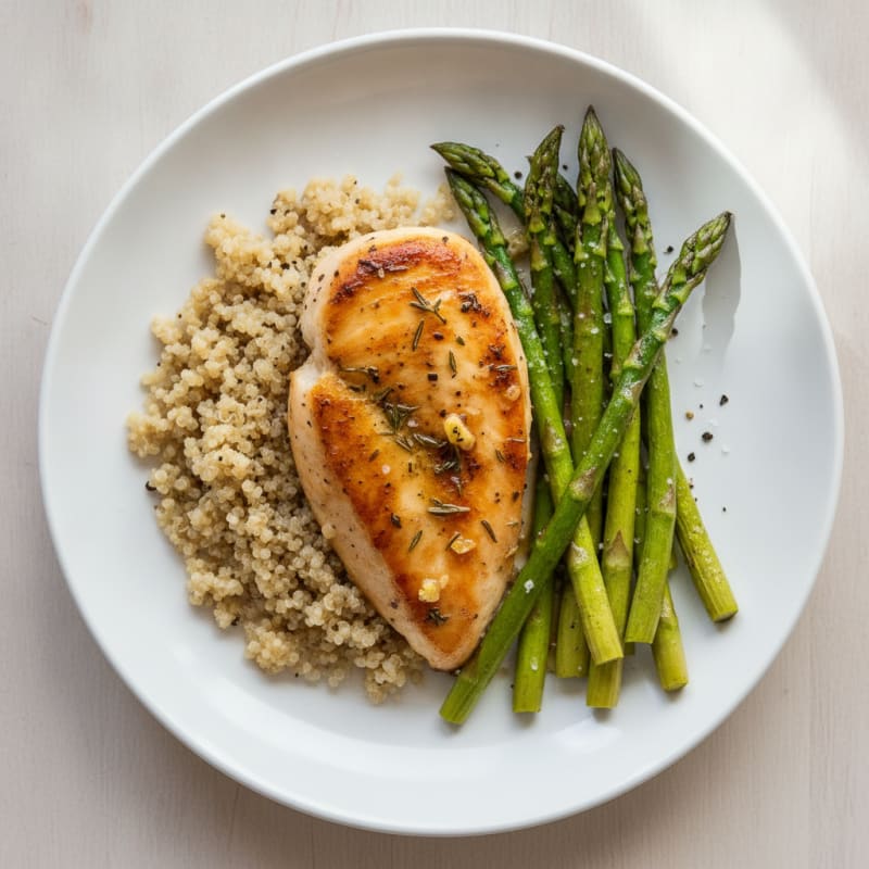 Pan-Seared Herb Chicken with Quinoa and Asparagus