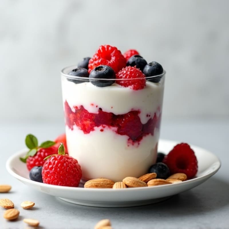 Greek Yogurt Protein Parfait with Mixed Berries and Almonds