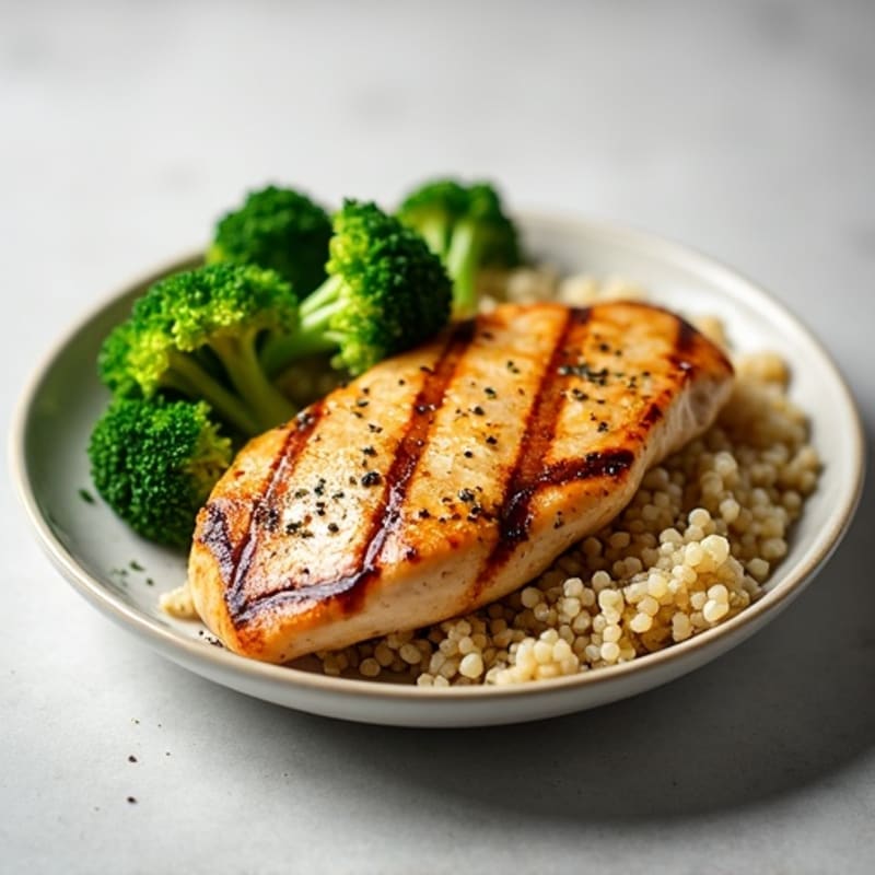 Grilled Chicken Breast with Quinoa and Roasted Broccoli