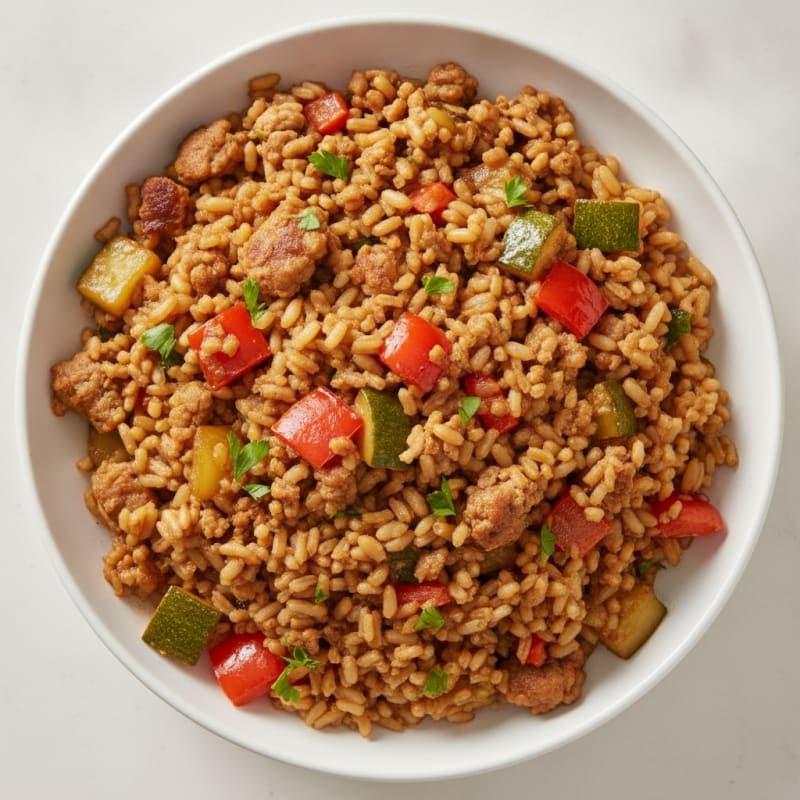 Ground Turkey and Veggie Skillet with Brown Rice