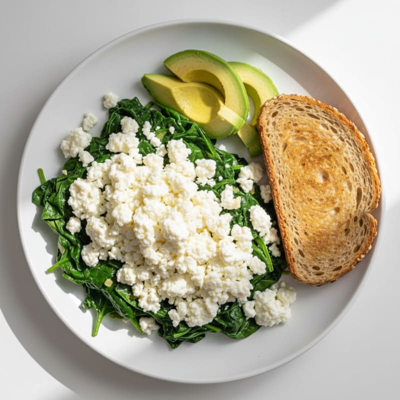 Cottage Cheese Egg White Scramble with Sautéed Spinach