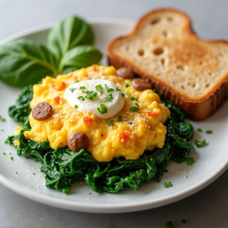 Egg White Scramble with Turkey Sausage and Sautéed Spinach