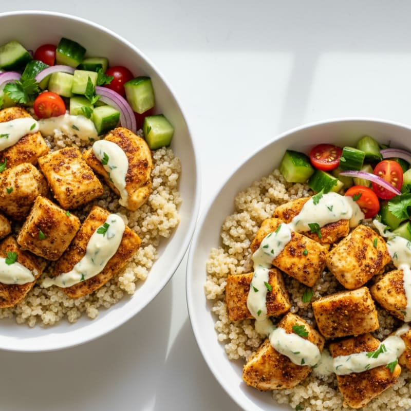 Crispy Lemon-Herb Chicken Shawarma Bowls