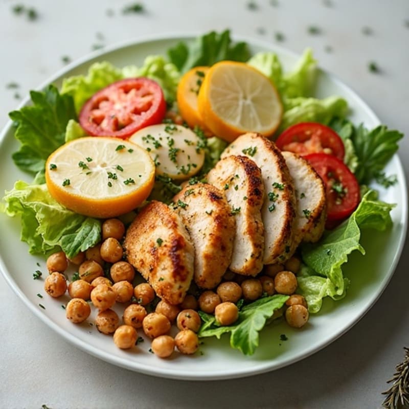 Herb-Grilled Chicken Caesar with Crispy Chickpea Croutons