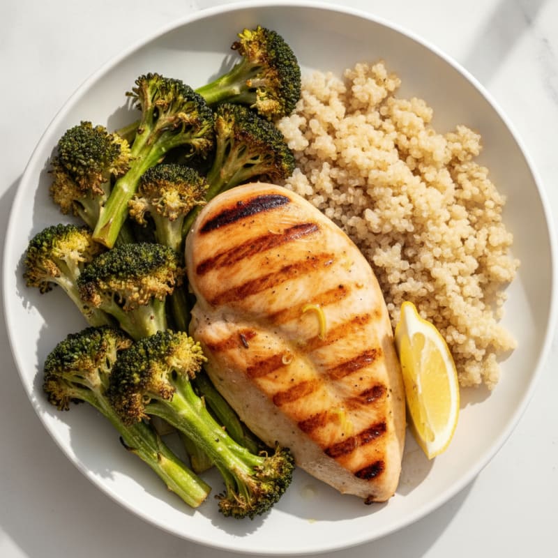 Grilled Chicken Breast with Quinoa and Roasted Broccoli