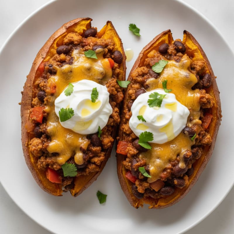 Chili-Stuffed Roasted Sweet Potato